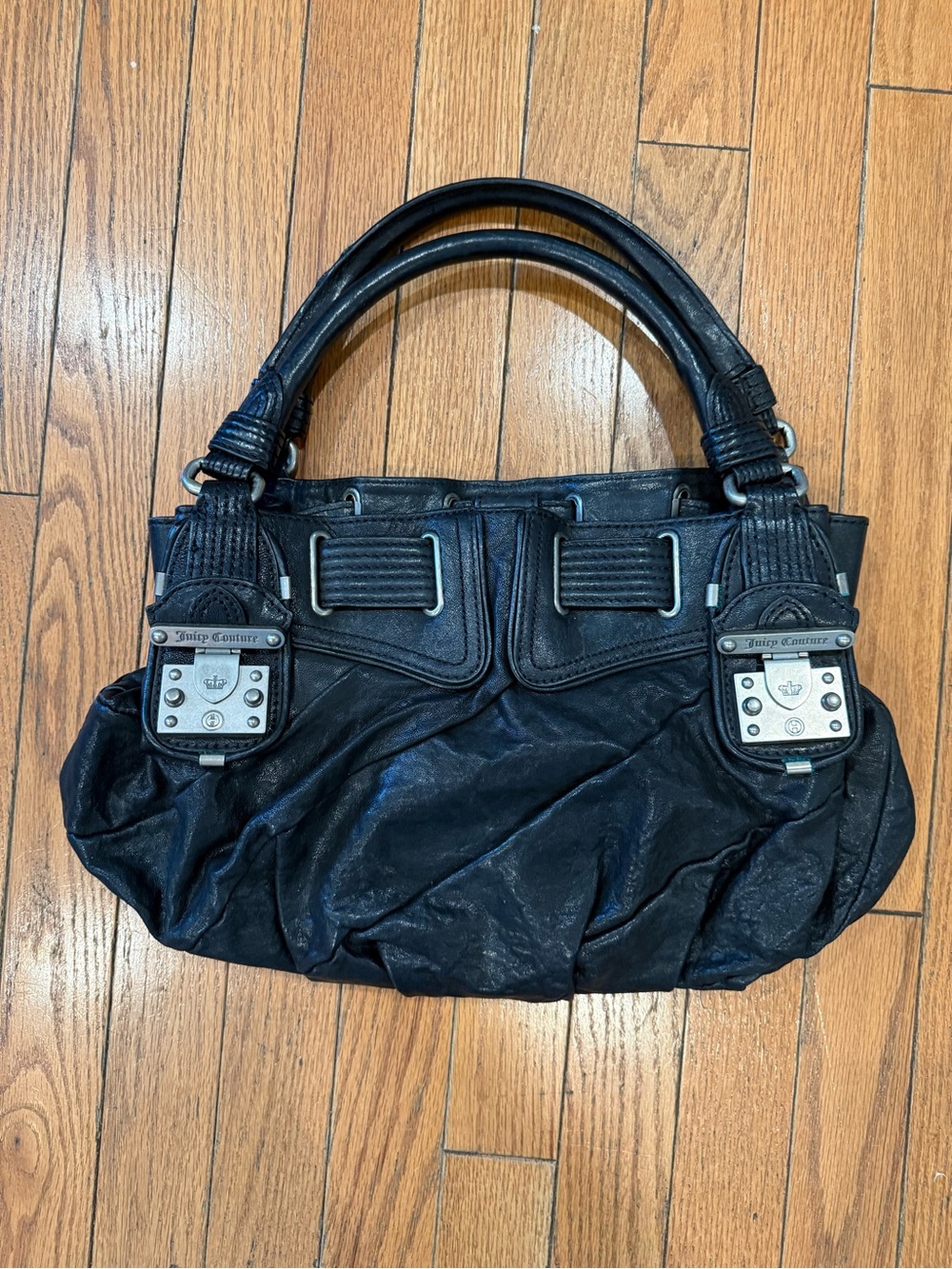 Vintage Juicy Couture Black Leather Shoulder Bag with Studded Hardware